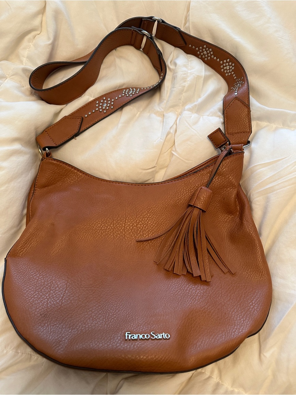 Franco Sarto Tan Leather Tassel Shoulder Bag
